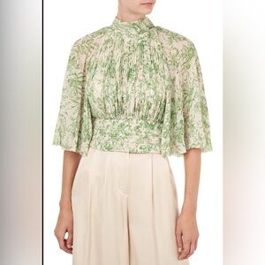 Amur Lee Plissé Leaf Print Silk Blouse, small